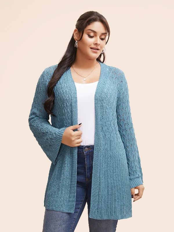 Anti-Pilling Plain Textured Kimono Collar Cardigan