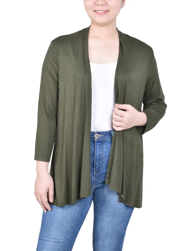 Petite 3/4 Sleeve Solid Cardigan