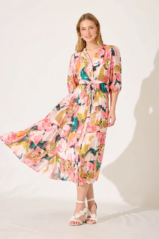 Messina Midi Dress In Pink Multi Print