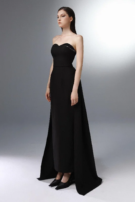 Jet D’eau Strapless Extended Flap Wool Cotton Floor Length Dress