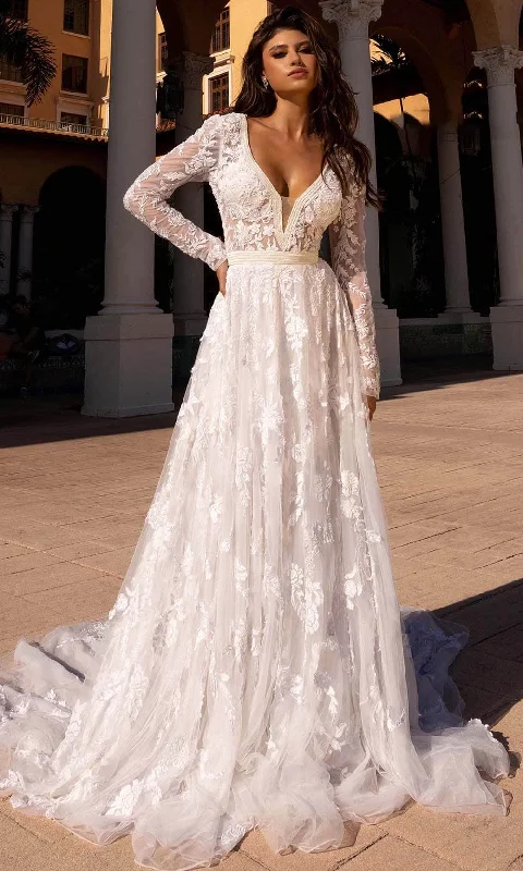 Primavera Bridal 11111 - Long Sleeve Embroidered Bridal Dress