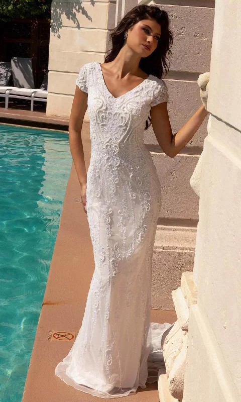 Primavera Bridal 11121 - Short Sleeve Embroidered Bridal Dress