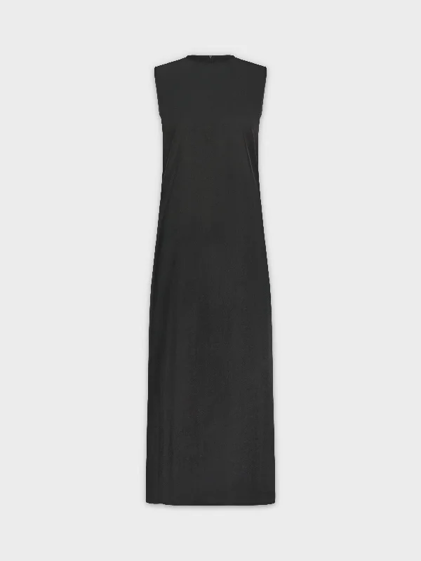 Sleeveless Satin Dress-Black